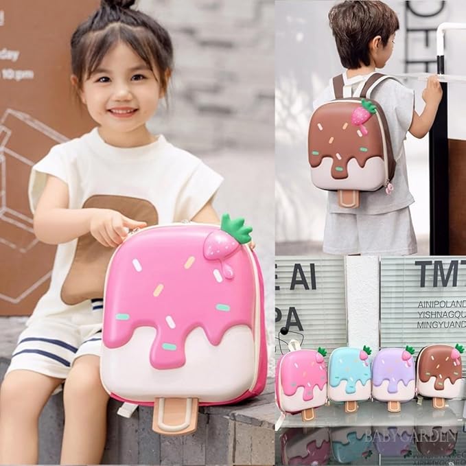 3D Ice Cream Hard Case Backpack for Kids – Cute Lightweight Hardshell Bag for Boys & Girls, Toddlers, Kindergarten, School, Picnic, Travel