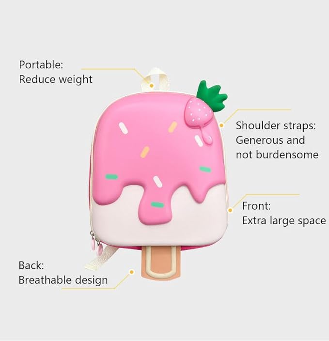 3D Ice Cream Hard Case Backpack for Kids – Cute Lightweight Hardshell Bag for Boys & Girls, Toddlers, Kindergarten, School, Picnic, Travel