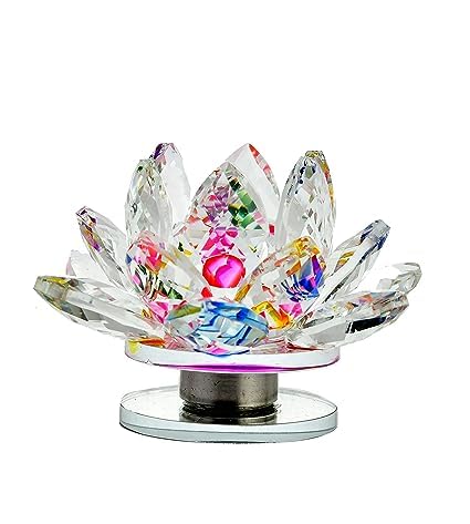 Multicolour Crystal Lotus with Manual Rotating Stand
