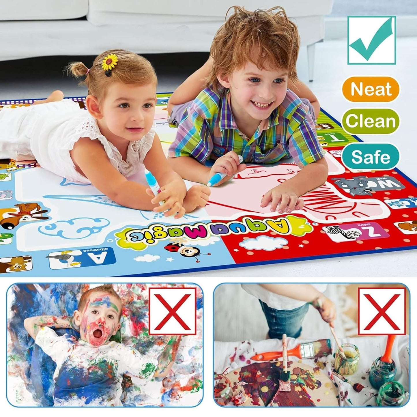 2-in-1 Doodle Water Drawing Mat for Kids 3+ Years – No-Mess Reusable Magic Coloring & Educational Painting Toy for Toddlers.