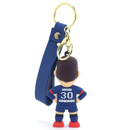 Messi 3D Rubber Keychain with Long Ribbon – Soccer Fan Accessory