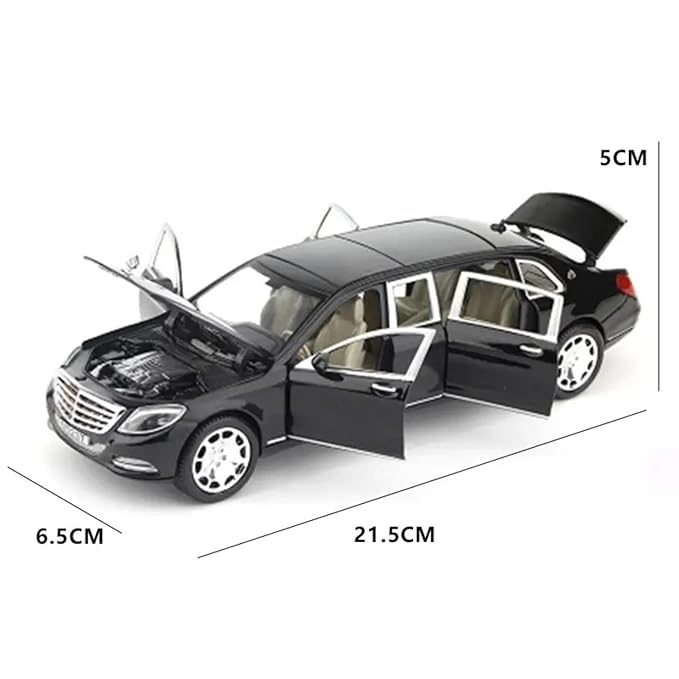 1:24 Scale Big Size Mercedes Maybach GLS600 Toy Car | Metal Diecast Car for Kids with Openable Doors, Sound, Light Effects (Black)
