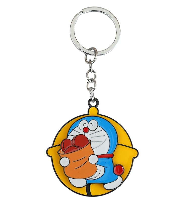 Silver Rotating Doremon Metal Keychain – Spinner Key Ring for Cars & Bikes