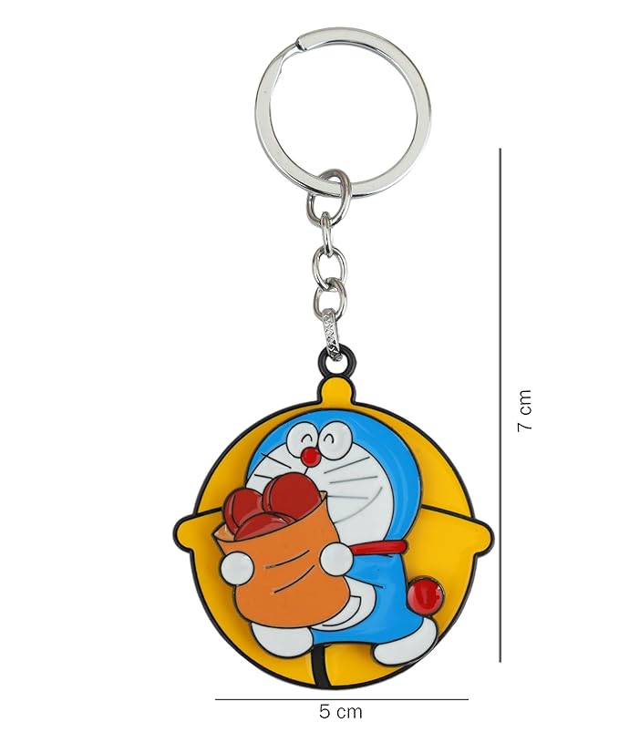 Silver Rotating Doremon Metal Keychain – Spinner Key Ring for Cars & Bikes