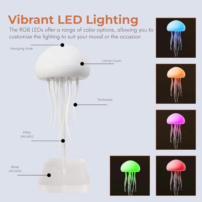 Dynamic Rechargeable Octapus/Jellyfish LED Night Light – Colour Changing Voice Control Floating Decoration Lamp