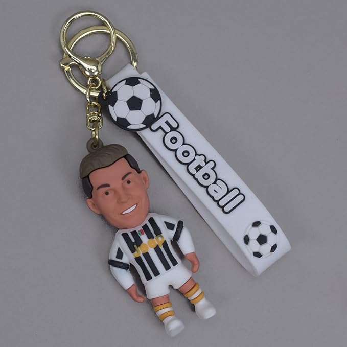 Cheers on Your Team With Football Player Ronaldo Messi 3D Rubber keychain With Long Ribbon - A Vibrant Accessory for Soccer Fans and Collectors
