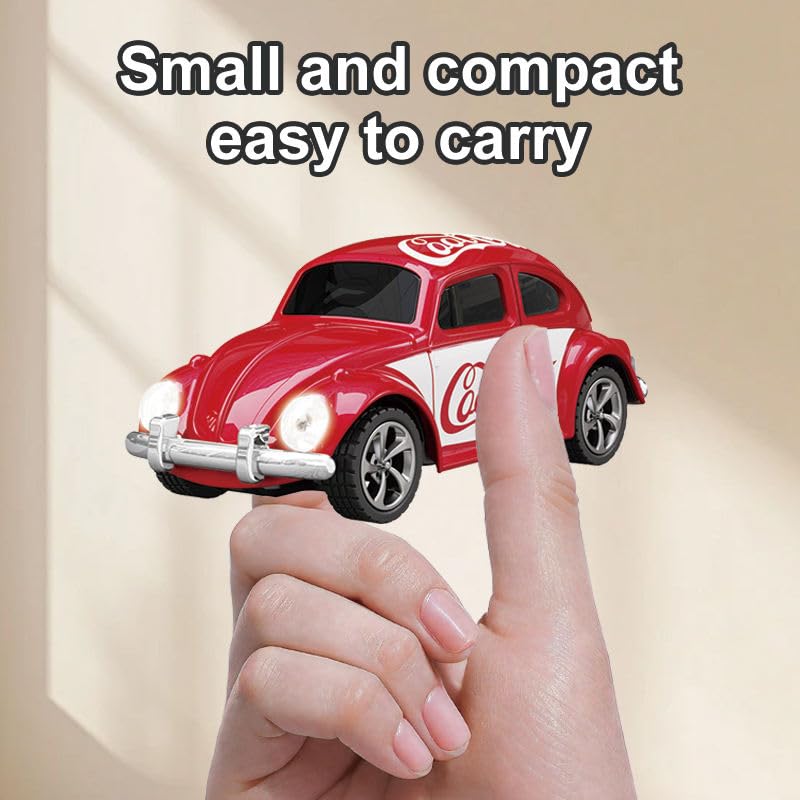 Remote Control Small Car, 1:64 Scale Off-Road RC Car, USB Rechargeable 2.4GHZ Three Speed Indoor Alloy Vehicle for Kids (Bettle Car with App Control) (Red)