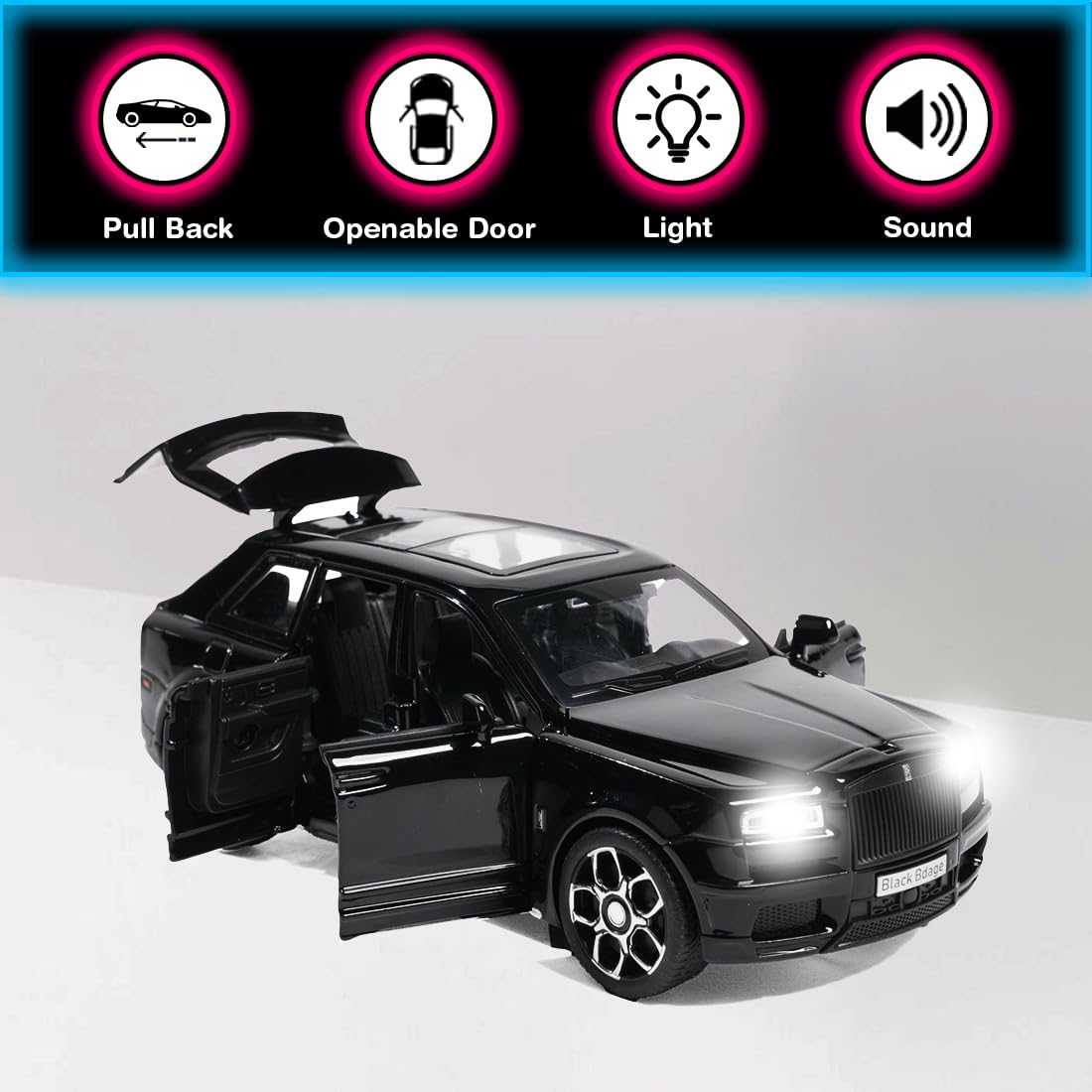 Metal Pull Back Diecast Car SUV 1:32 Big Rolls Royce CULLINAN Pull Back Car Model with Sound Light Boys Gifts Toys for Kids【Color As Per Stock】 (Rolls Royce Cullian)