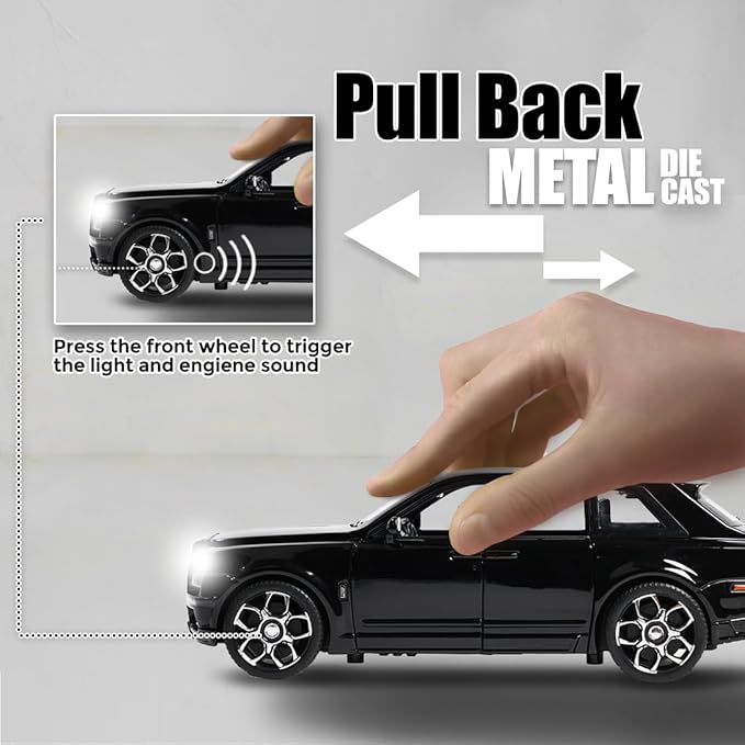 Metal Pull Back Diecast Car SUV 1:32 Big Rolls Royce CULLINAN Pull Back Car Model with Sound Light Boys Gifts Toys for Kids【Color As Per Stock】 (Rolls Royce Cullian)