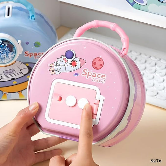 Cartoon Space Piggy Bank – Cute Coin Saver for Kids (Sky Blue, Pack of 1)