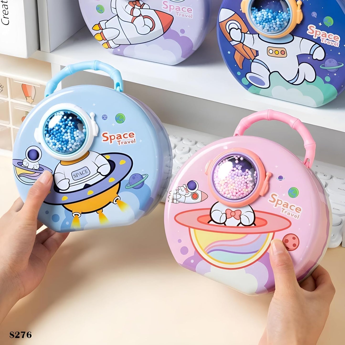 Cartoon Space Piggy Bank – Cute Coin Saver for Kids (Sky Blue, Pack of 1)