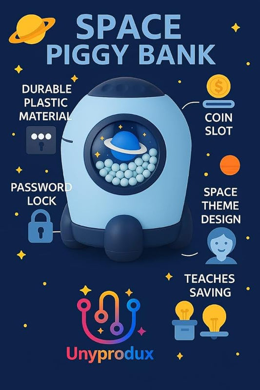 Space Piggy Bank with Number Code Lock - Money Saving Coin Bank, Plastic Rocket Piggy Bank