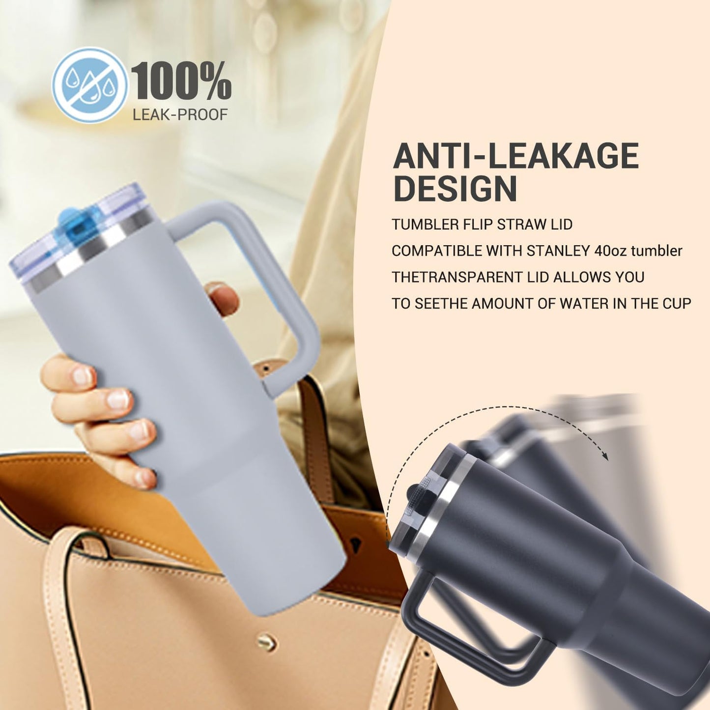 Leak-Proof Insulated Tumbler with Handle – 2 Lids, Hot & Cold (Black)