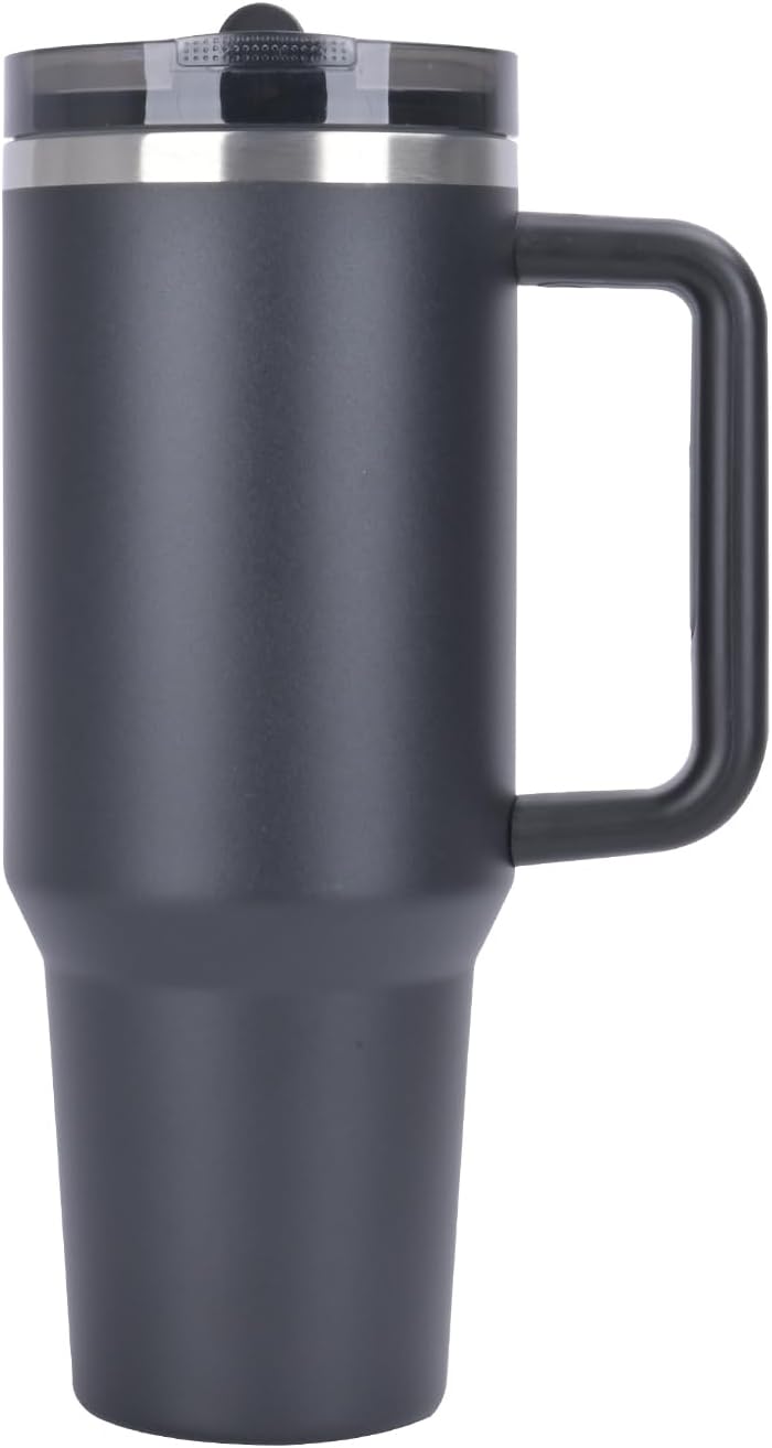 Leak-Proof Insulated Tumbler with Handle – 2 Lids, Hot & Cold (Black)