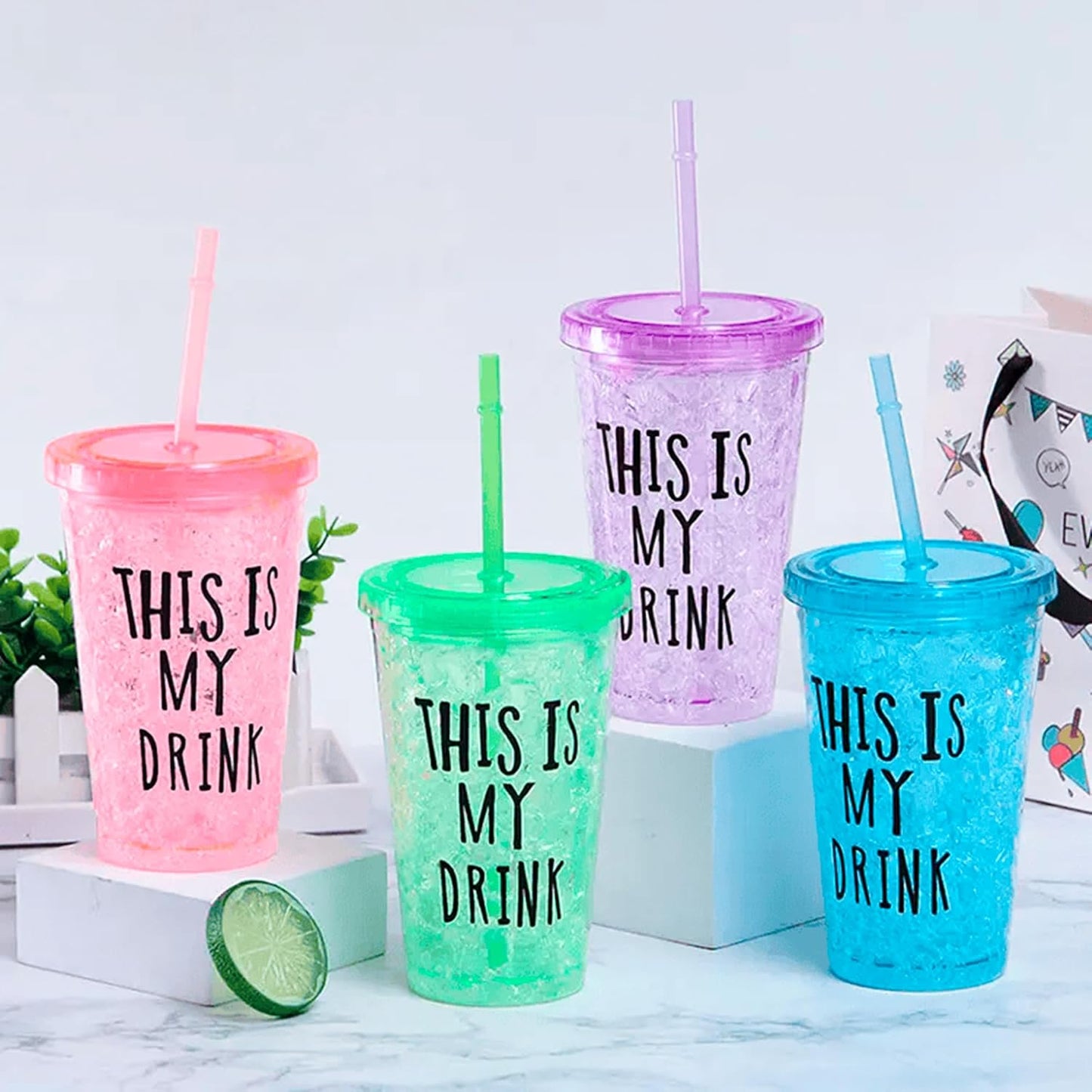 Acrylic Frosty Ice Cup Freezing Gel Sipper. (Assorted Colours)
