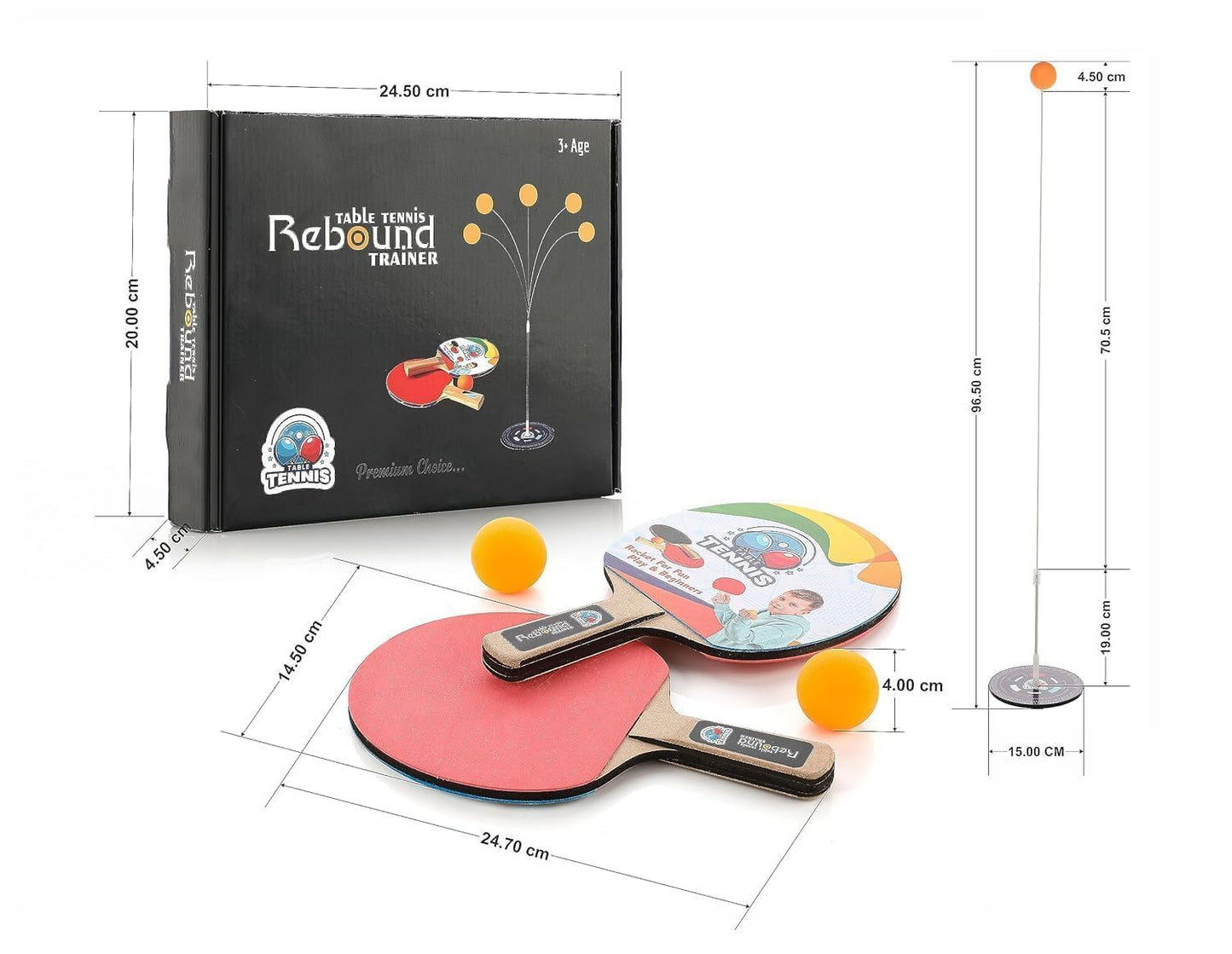 Table Tennis Trainer Toys for Kids & Adults | Rebound Rackets and Balls Base Training Practice Set | Outdoor Indoor Games for Boys & Girls (Multi)