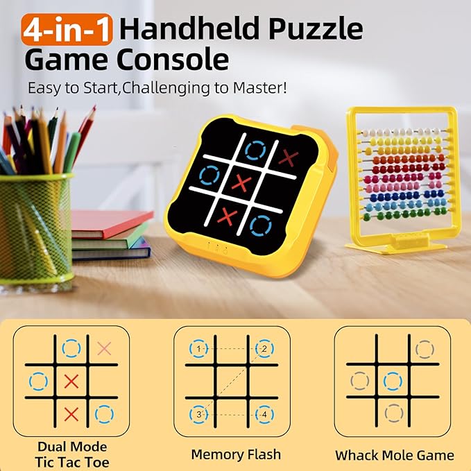 Electronic Tic Tac Toe Games: 4-in-1 Portable Sensory Puzzle Handheld Game.