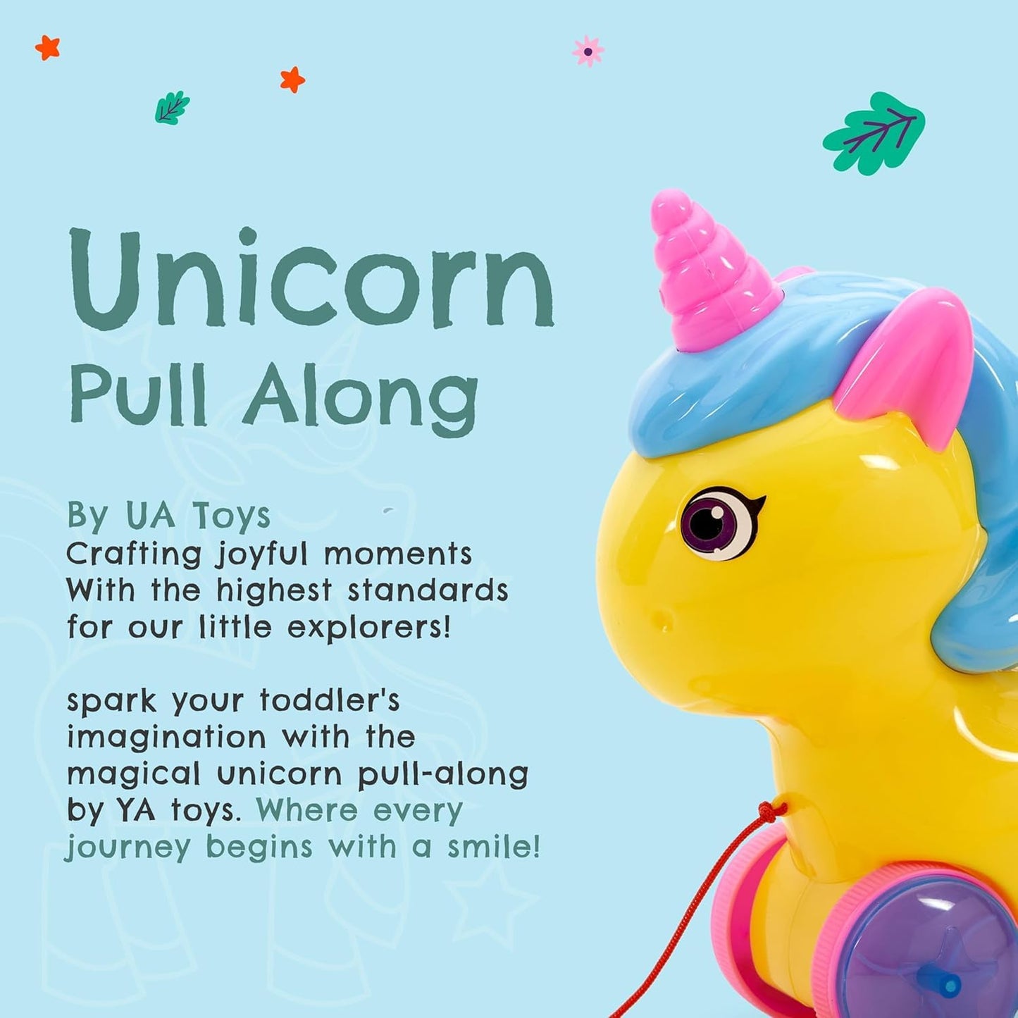 Unicorn Pull Along Toy, White and Purple, Ages 1-5 Years