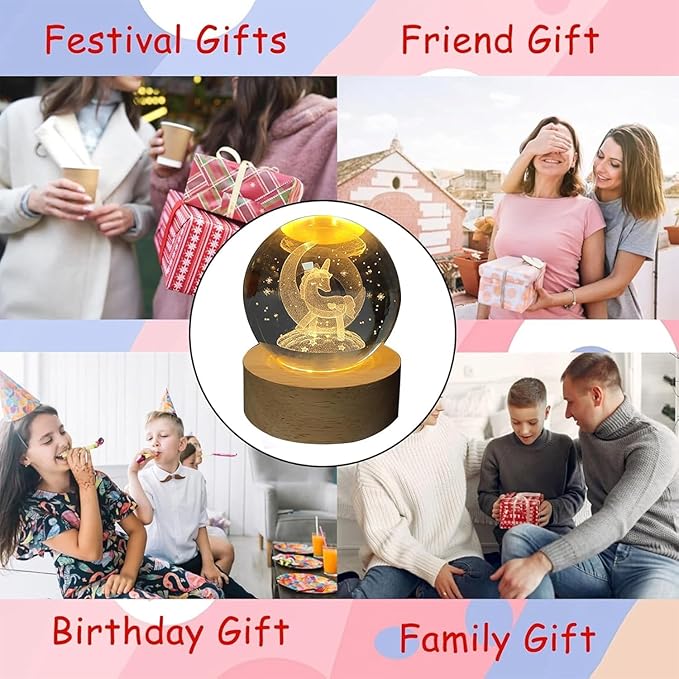 Unicorn Crystal Ball Night Lamp – USB LED Hologram Glass Light
