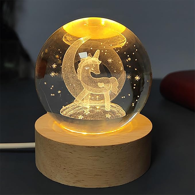 Unicorn Crystal Ball Night Lamp – USB LED Hologram Glass Light