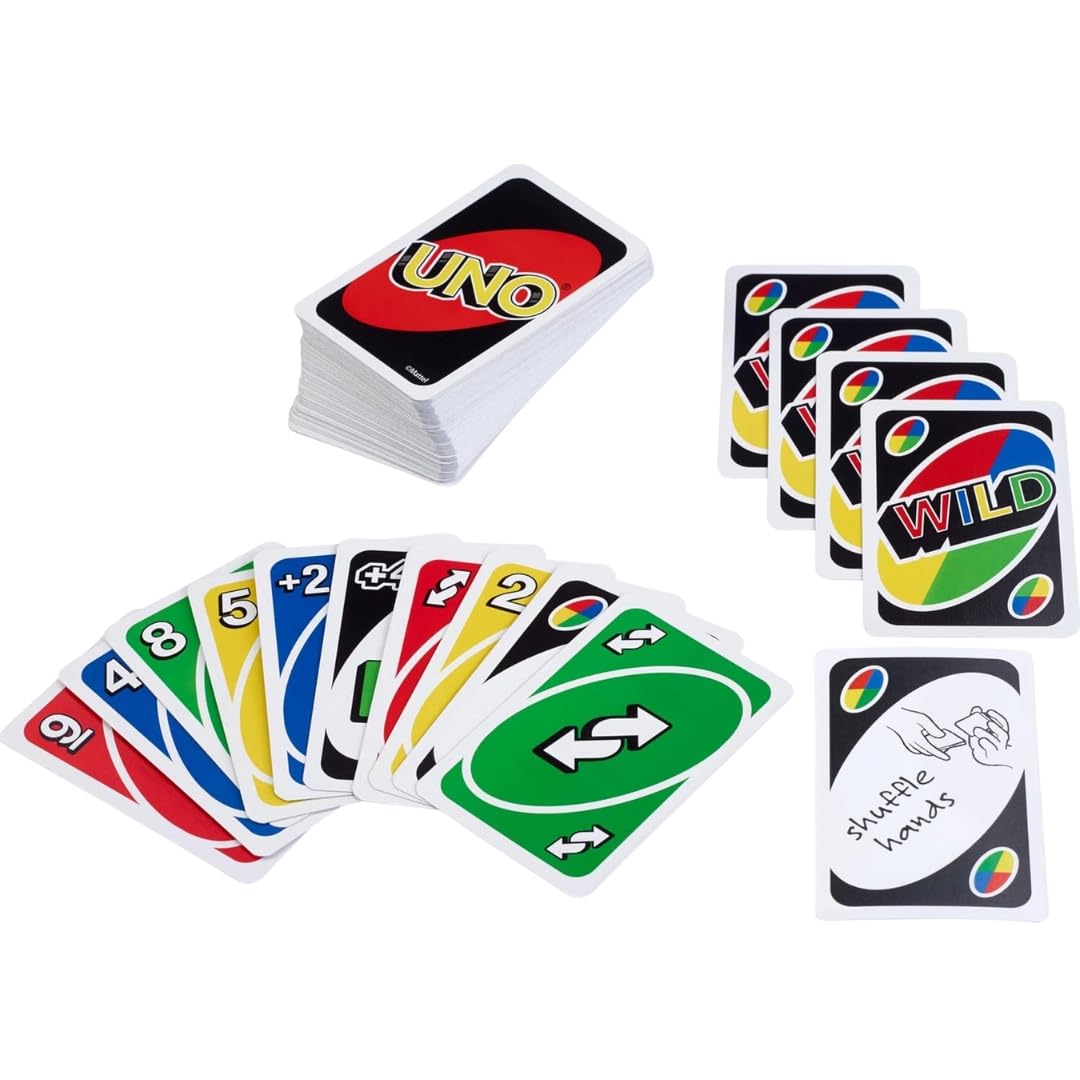 Uno Playing Card Game for Kids, Adults and Family, Paper Material, Multicolor, 108 Cards, Age 7+, Uno Card Game, Uno Cards for Kids
