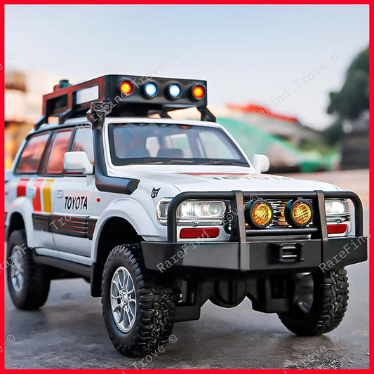 Toyota Land Cruiser LC80 1:24 Diecast Metal Car - Openable Doors, Sound&Light, Pull Back Action,Collectible Toy Car for Kids - Durable & Realistic Model Collectors White
