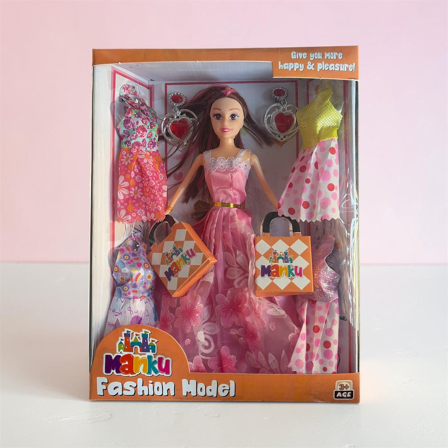 Fashion Model Doll with 4 Changeable Dresses & Accessories | Pink