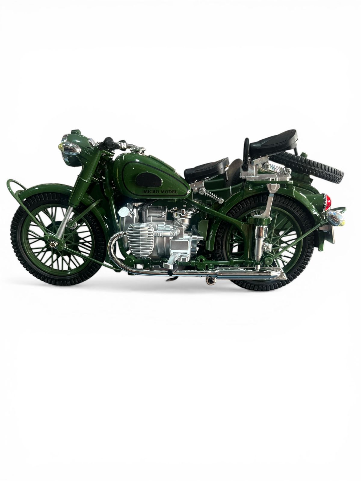 1:10 Scale Die-Cast Military Green Sidecar Motorcycle Model (Alloy Collectible)