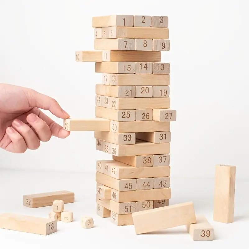 Tumbling Tower Block Game 54 pcs with Dice (Wooden)