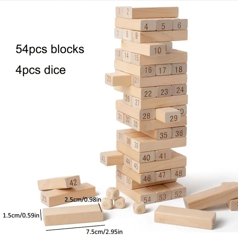 Tumbling Tower Block Game 54 pcs with Dice (Wooden)