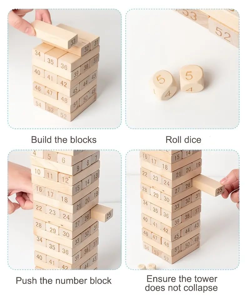 Tumbling Tower Block Game 54 pcs with Dice (Wooden)