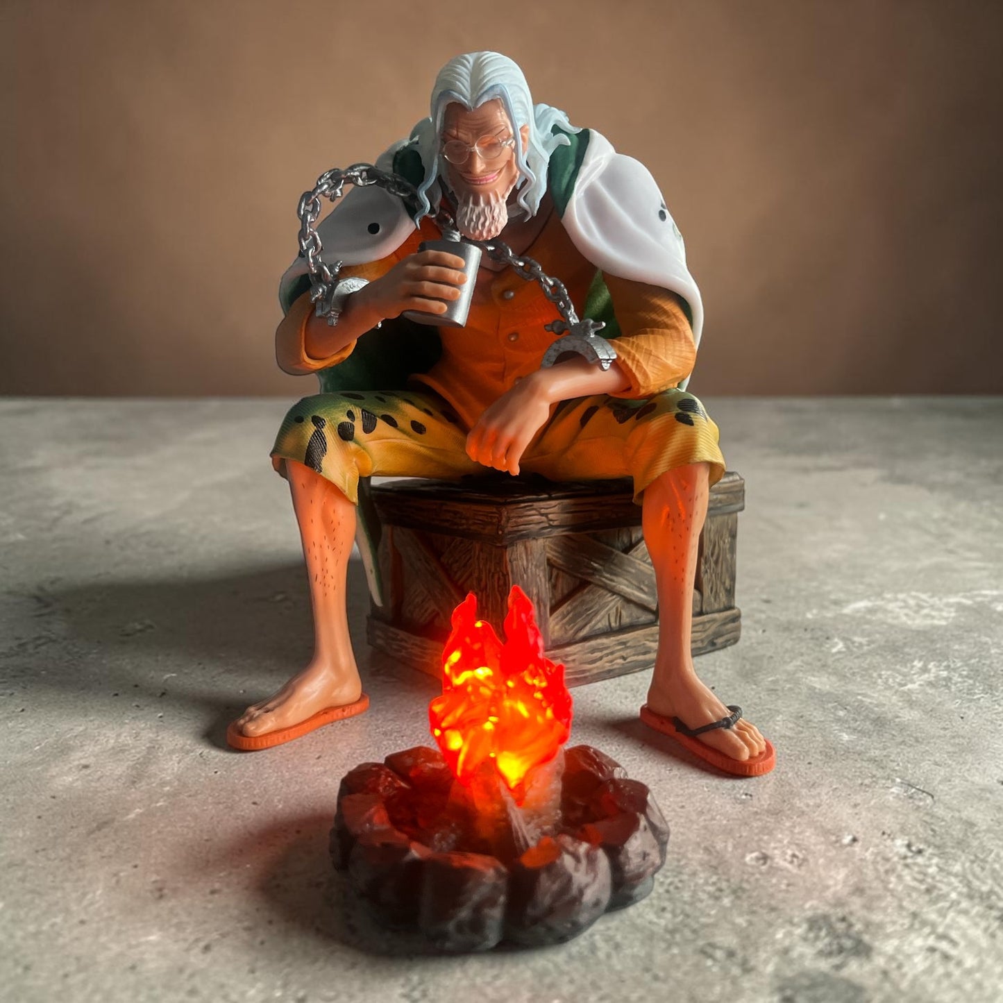 Silvers Rayleigh Campfire Figure – One Piece Anime Collectible Statue | Detailed PVC Display Figure with LED Fire Effect