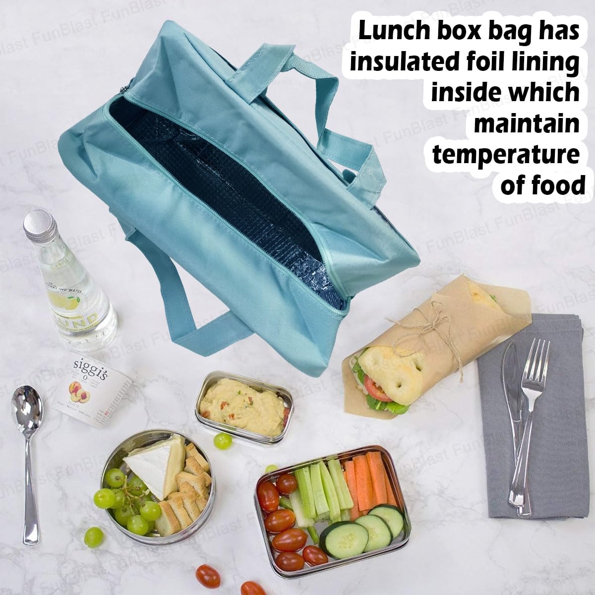 Rectangle Insulated Travel Lunch Bag – Multi-Purpose Tiffin Carrier (Sky Blue)