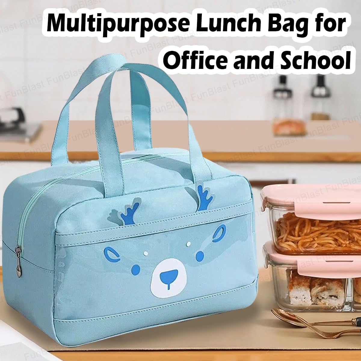 Rectangle Insulated Travel Lunch Bag – Multi-Purpose Tiffin Carrier (Sky Blue)