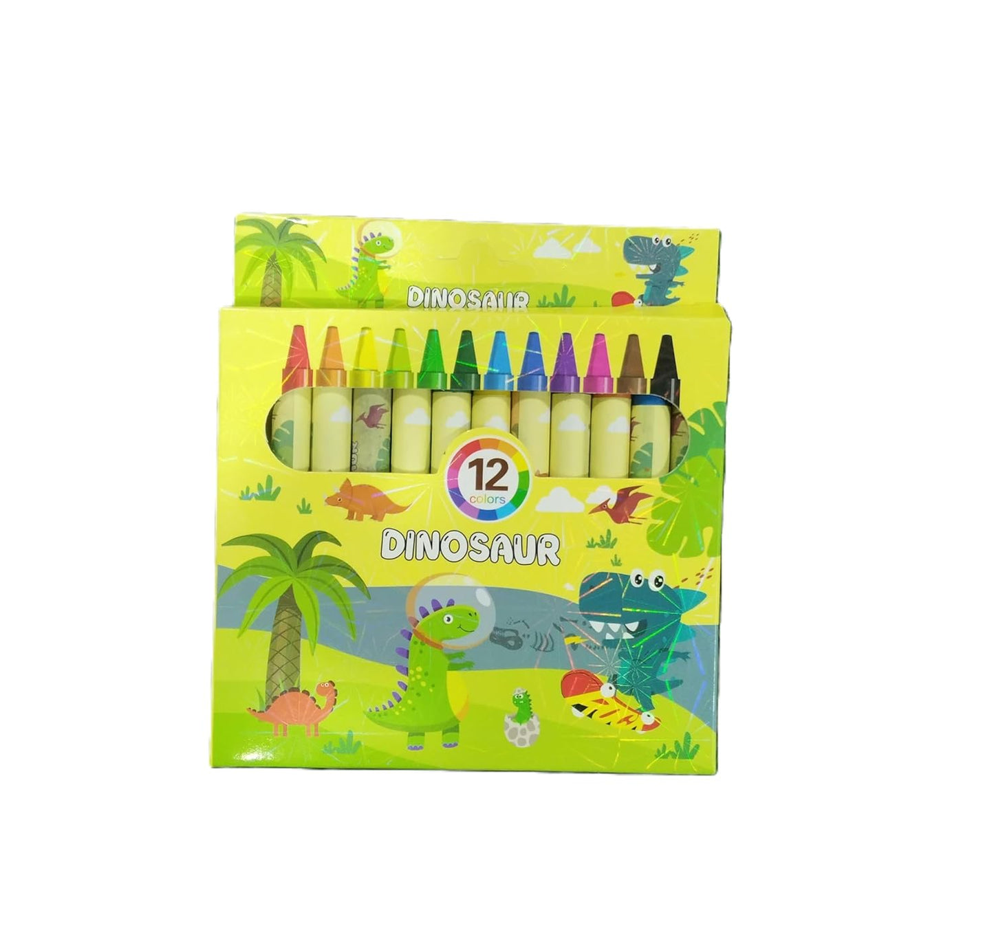 Dinosaur Theme Wax Crayons – 12 Bright Shades for Kids (Non-Toxic, Assorted Pack)