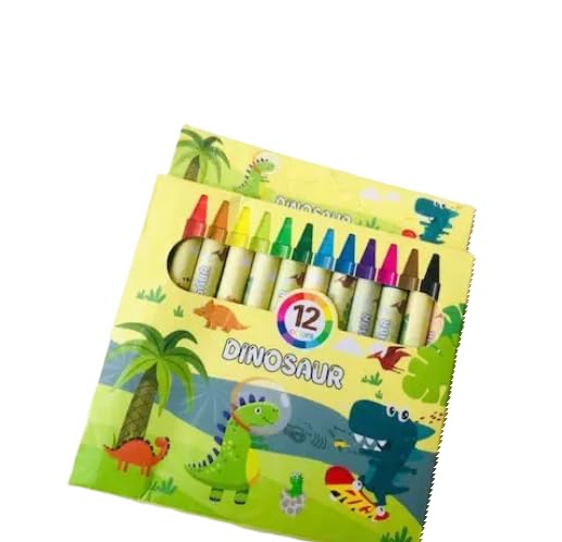 Dinosaur Theme Wax Crayons – 12 Bright Shades for Kids (Non-Toxic, Assorted Pack)