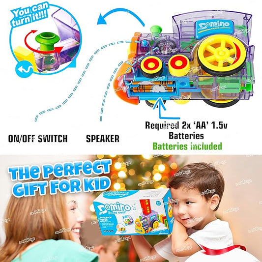 Domino Train Toy, 40 Pieces Domino Blocks Set for Kids Educational Game Play Set with Light & Sound Stacking Toy Block Set