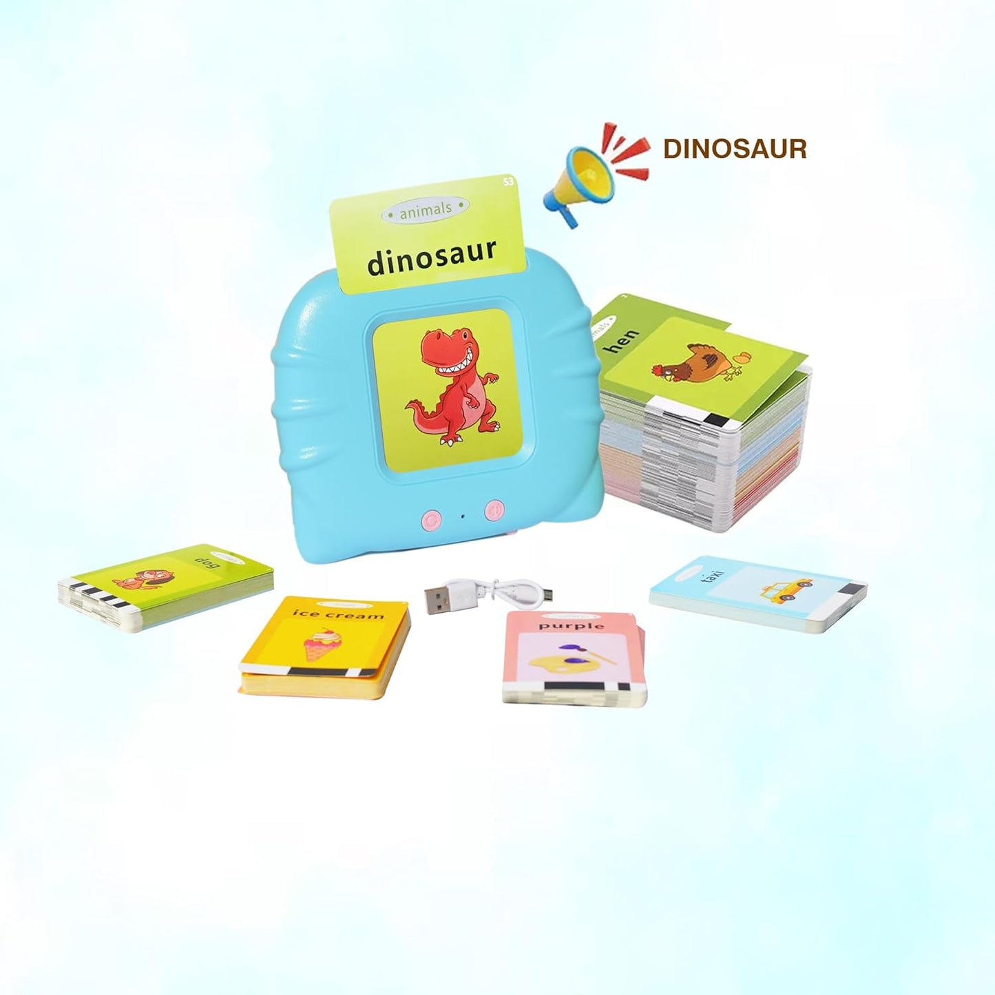 Educational Talking Flash Cards for Kids (224 Words, Rechargeable) – Blue