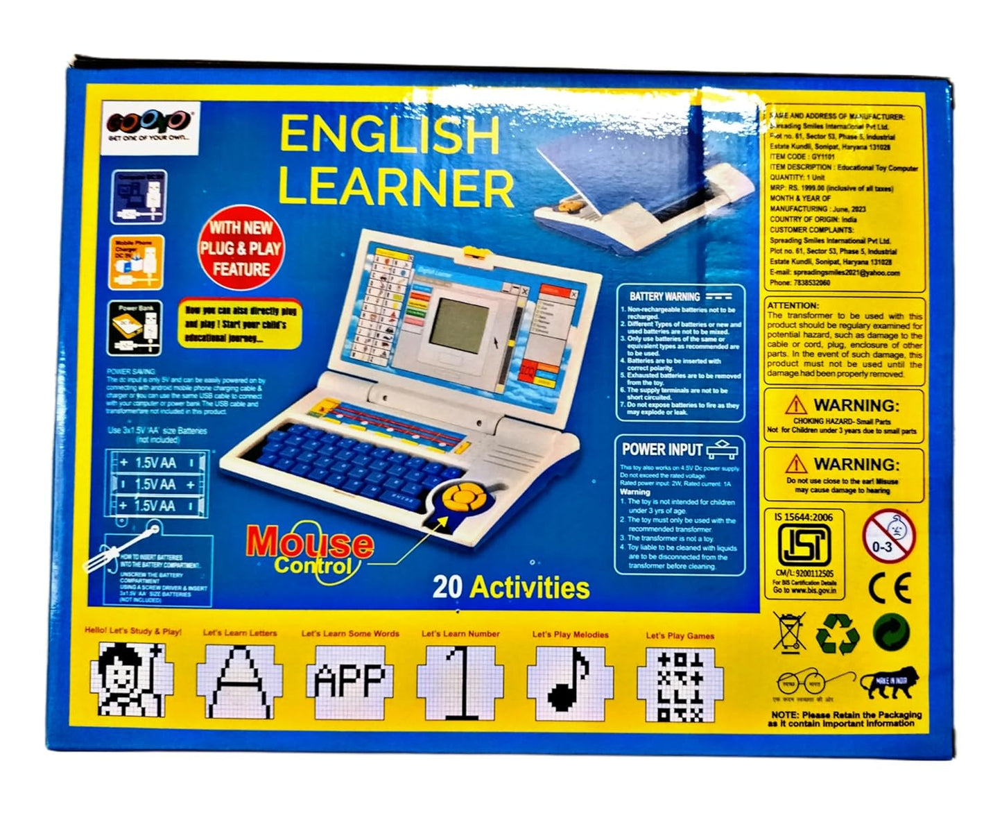 Educational Laptop Toy with Mouse – 20 Learning Activities for Kids