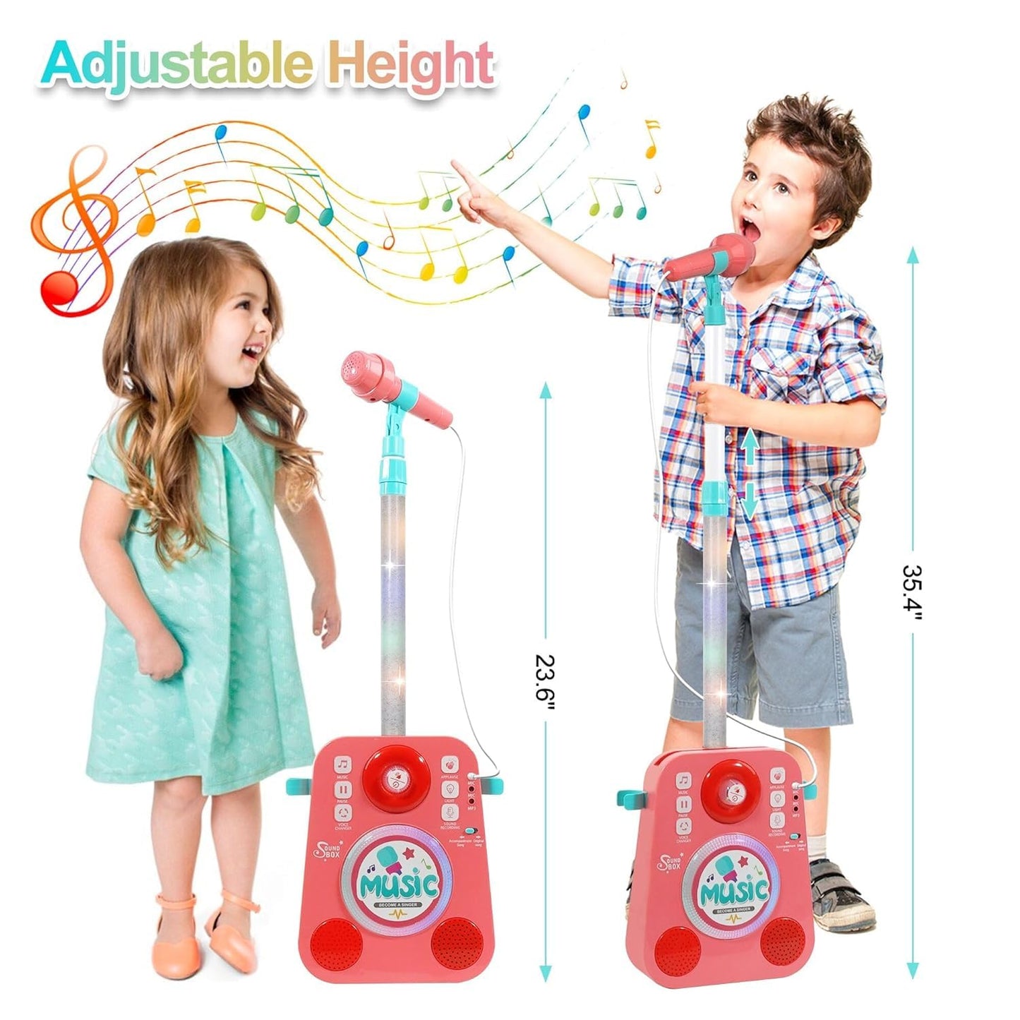 Kids Karaoke Machine with 2 Mics & Stand – Music Toy with Lights & Voice Changer (Ages 3–10)