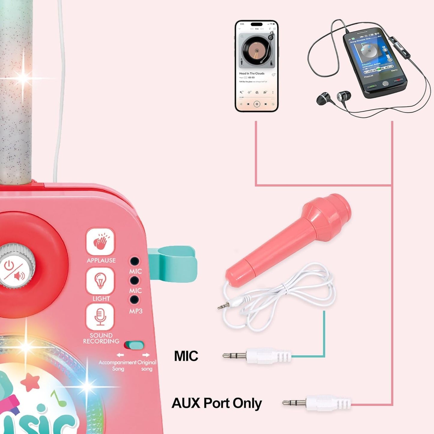 Kids Karaoke Machine with 2 Mics & Stand – Music Toy with Lights & Voice Changer (Ages 3–10)