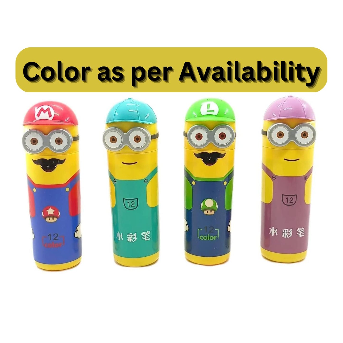 Minions Cartoon Character Sketch Pens Box, 12 Colored Pens for Kids