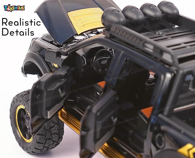 Ford Raptor F150 Pickup Model Exclusive Alloy Diecast Pull Back Toy car with Openable Doors & Light Music Toys for Kids Boy Girl Gift (1:24 F150 Raptor 6X6 - Black)