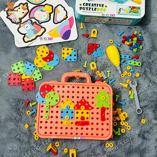 3D Dinosaur Puzzle Building Blocks Creative Set for Kids | 163 Pieces with Drill & Screwdriver