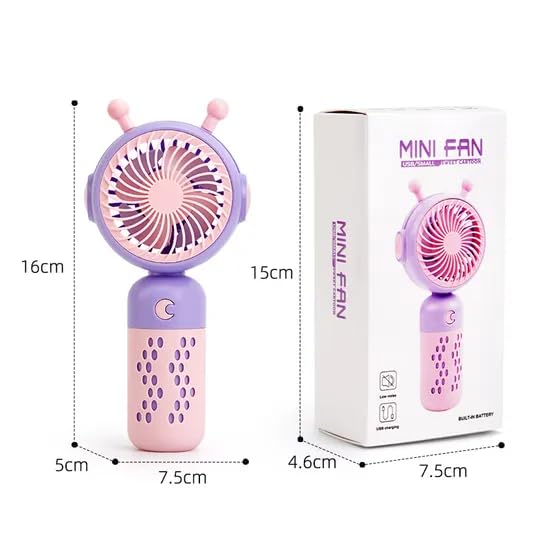 Mini Cartoon USB Fan – Cute Moon Design with Dual Speed (Pink & Purple)