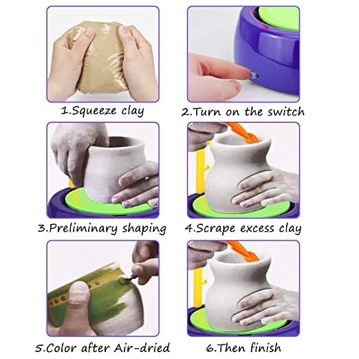 Pottery Wheel Kit - Battery Operated Pottery Wheel & Painting Kit for Beginners with Modeling Clay, Sculpting Clay & Tools