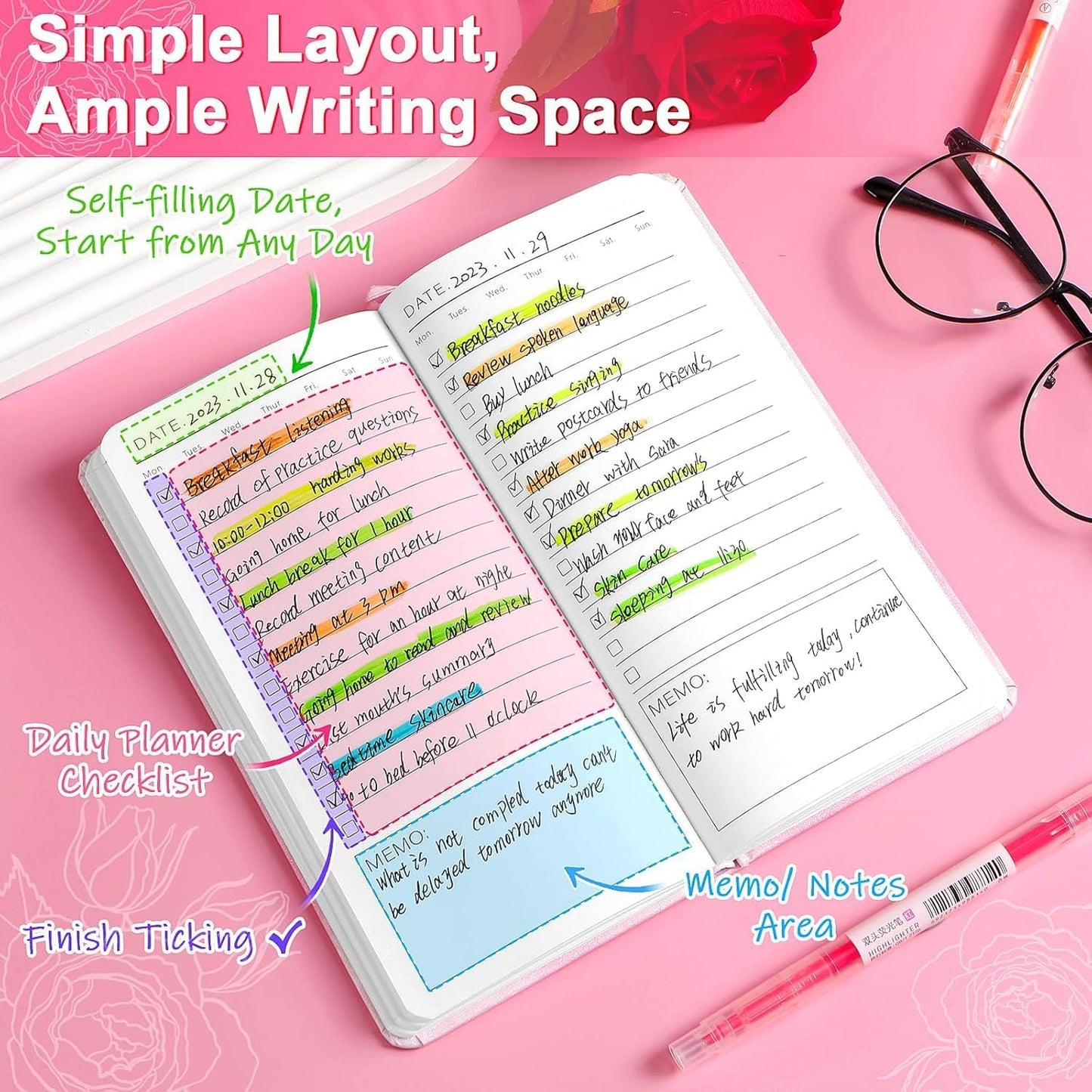 Glitter Gradient To-Do Notepad And Checklist Diary (Rose) (Pink)