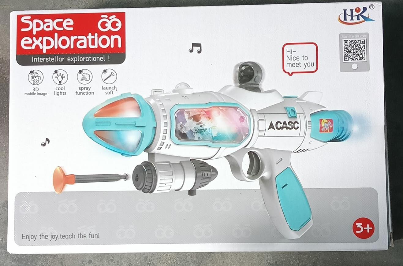 Space Exploration Toy Gun with Lights and Sound Effects, Interactive 3D Slideshow Display