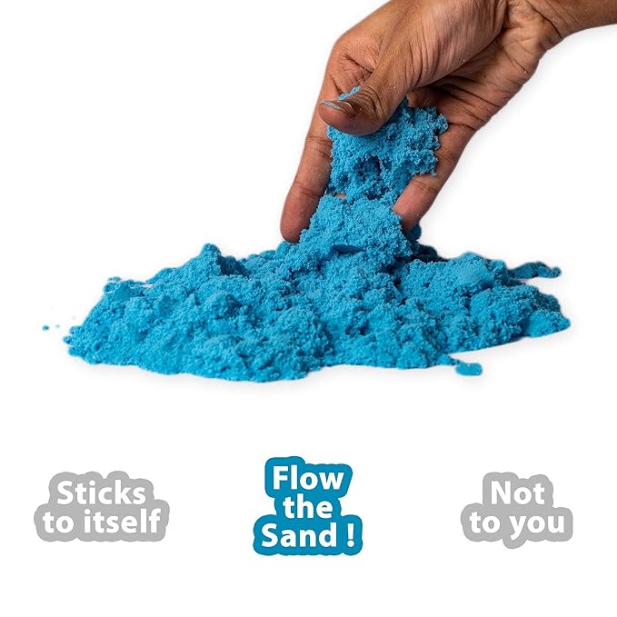 Fantasy Sand 500 Grams with Inflatable Tray, 1 Big Mould, 6 Small Moulds & 1 Toy Plastic Knife | Smooth, Non Sticky Sand Set for Kids. Assorted Colours