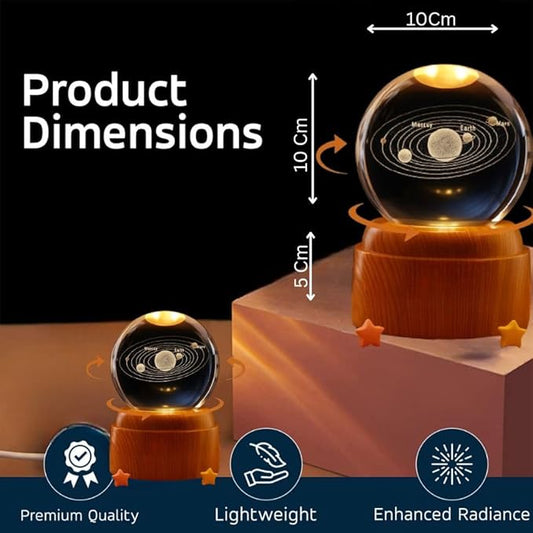Crystal Ball Night Light with LED Base | 3D Rotating Solar System Globe